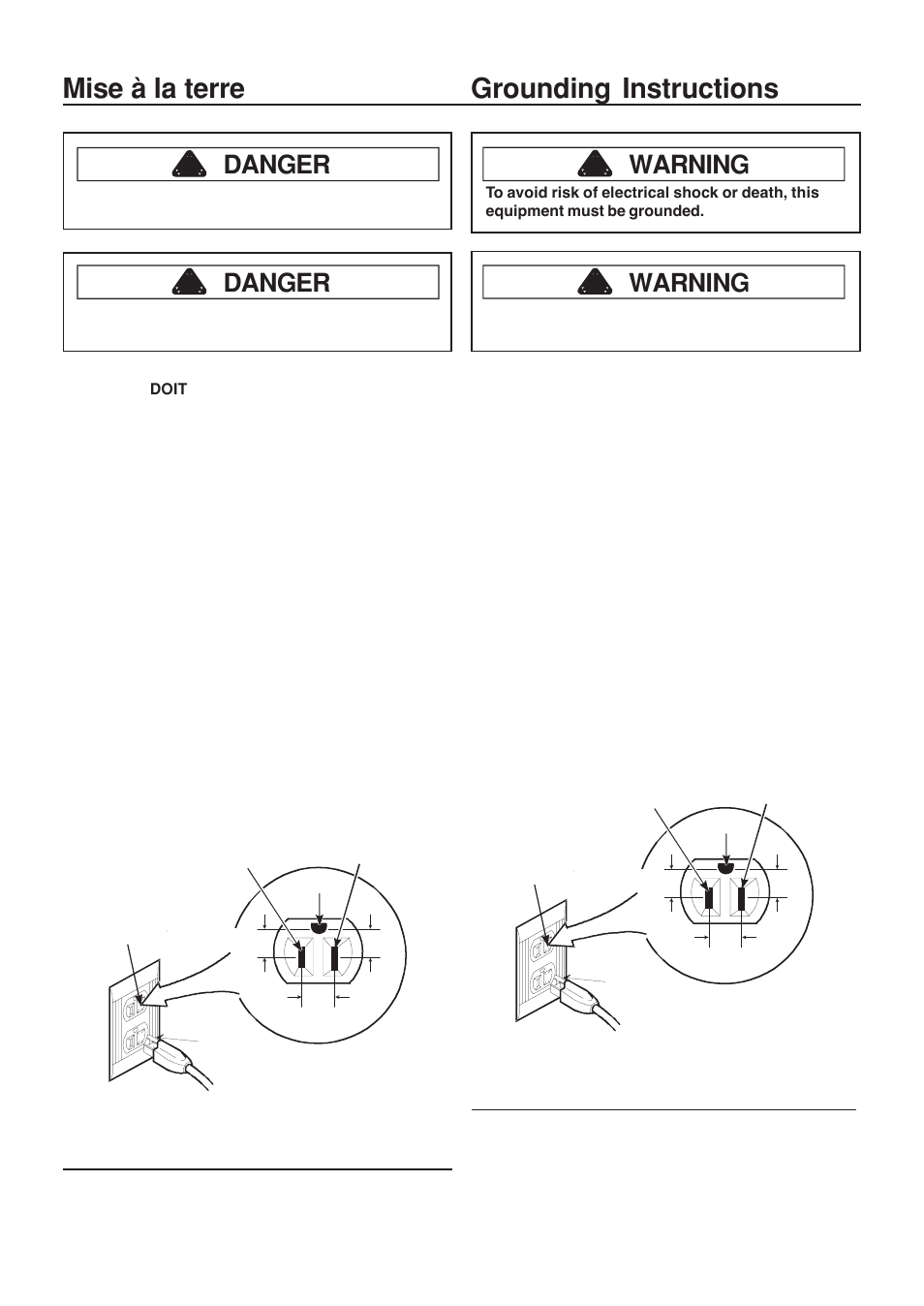 Mise à la terre, Grounding instructions, Danger | Warning | Amana LD10D2 User Manual | Page 7 / 16