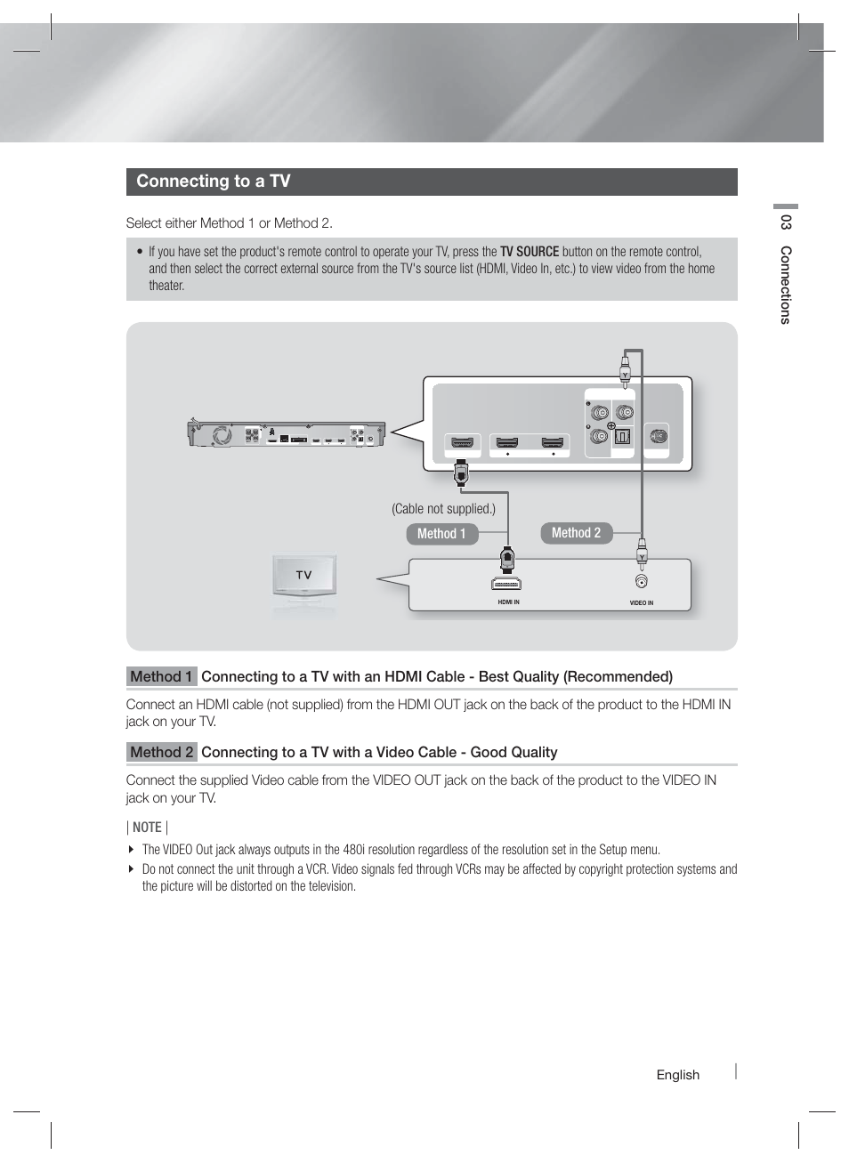 Connecting to a tv | Samsung HT-E5500W-ZA User Manual | Page 19 / 64
