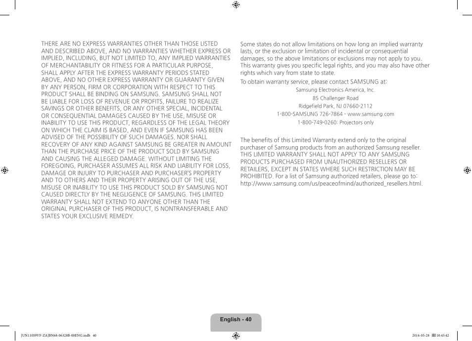 Samsung UN110S9VFXZA User Manual | Page 40 / 41
