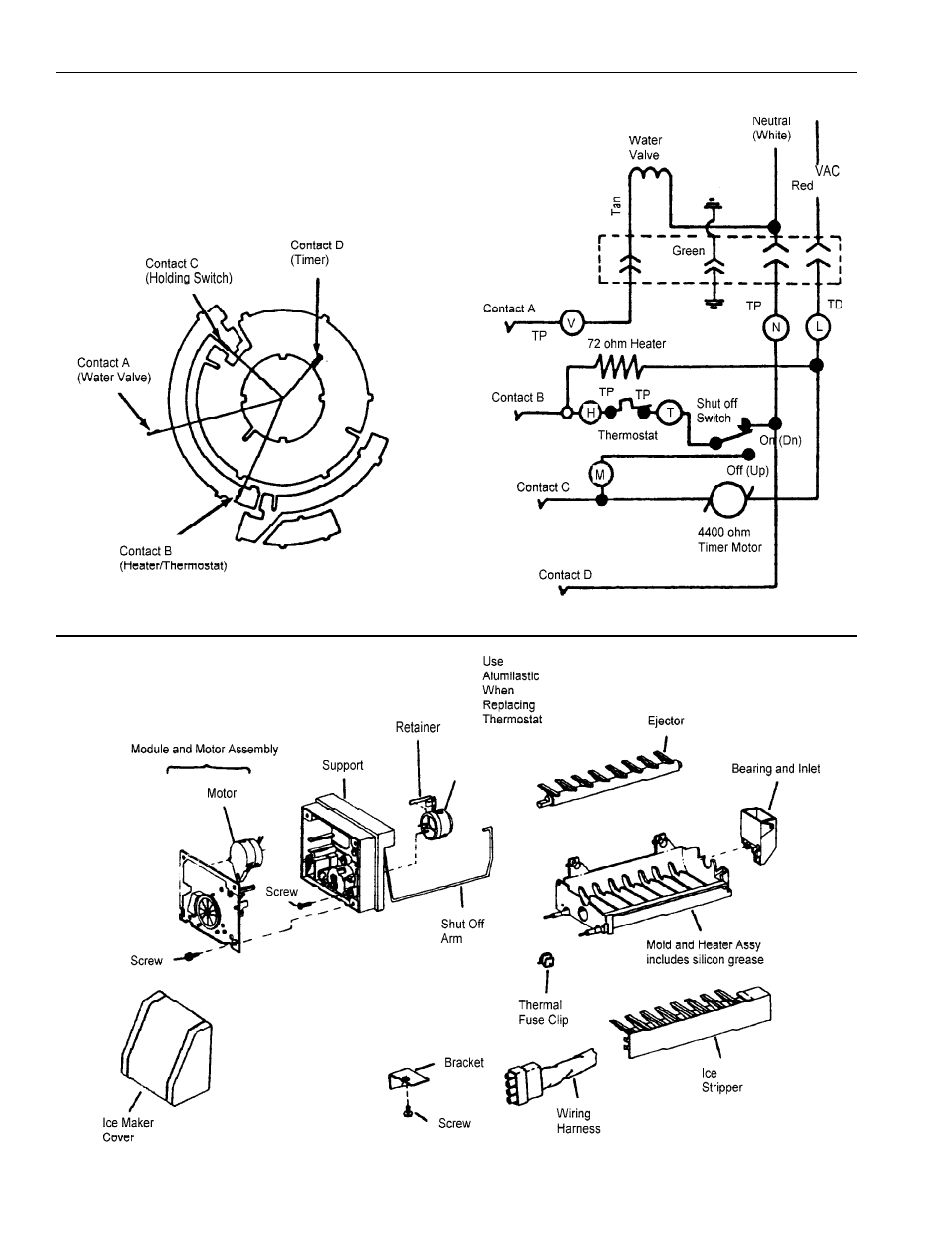 Ice maker wiring diagram and parts layout | Amana Bottom Mount Refrigerator User Manual | Page 50 / 70