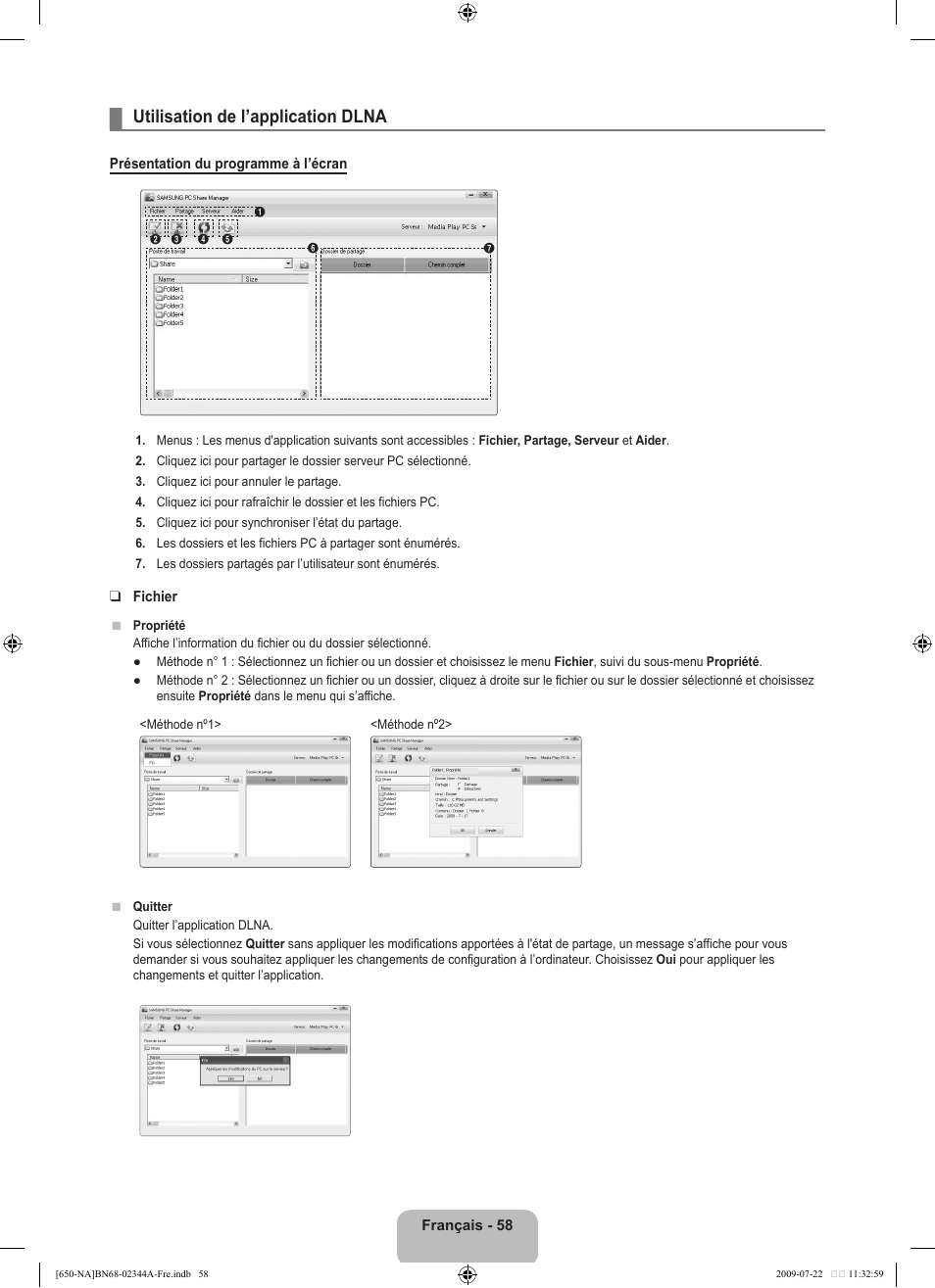 Utilisation de l’application dlna | Samsung LN65B650X1FXZA User Manual | Page 255 / 286