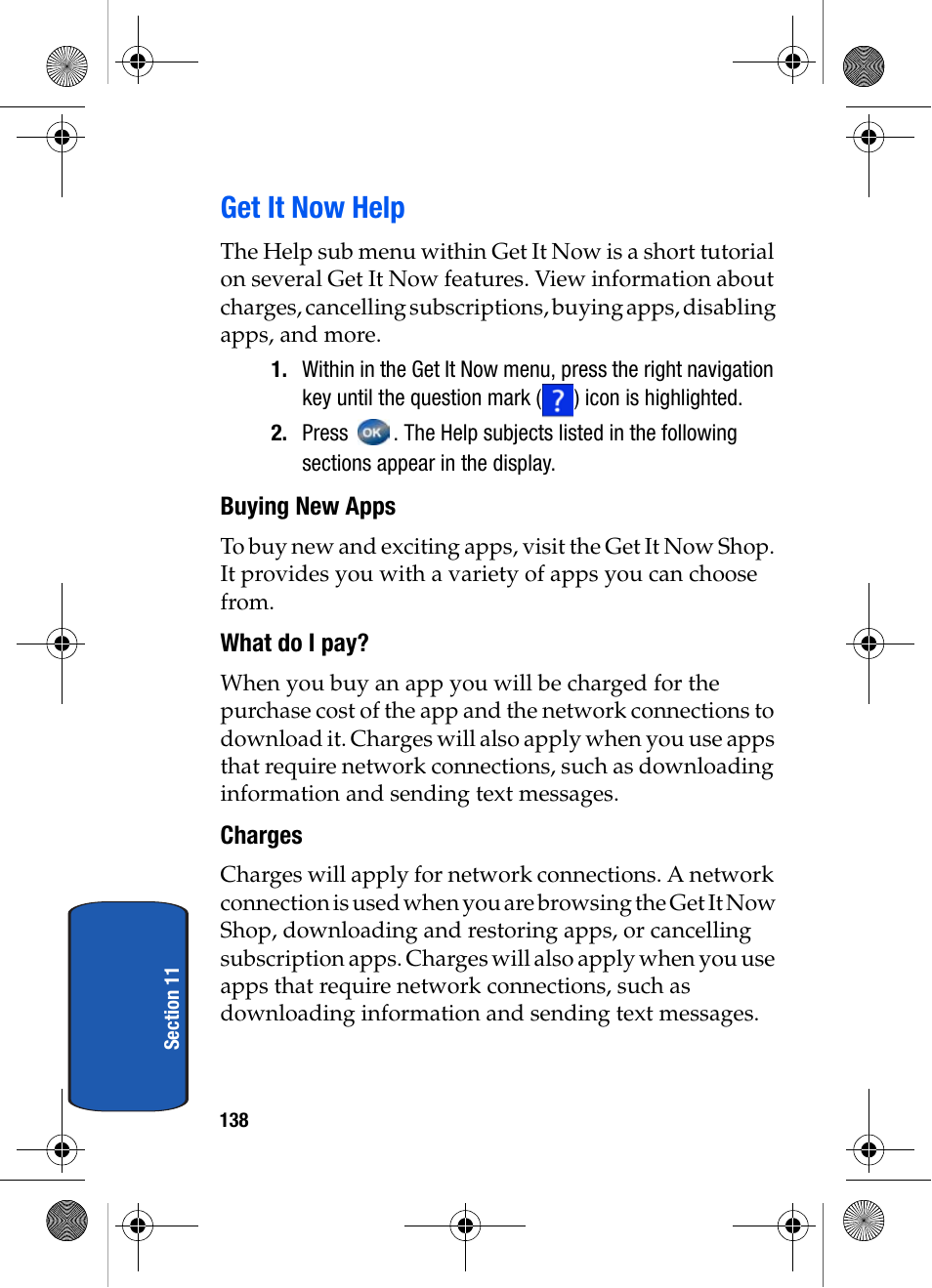 Get it now help, Buying new apps, What do i pay | Charges | Samsung SCH-A570ZSVXAR User Manual | Page 138 / 194