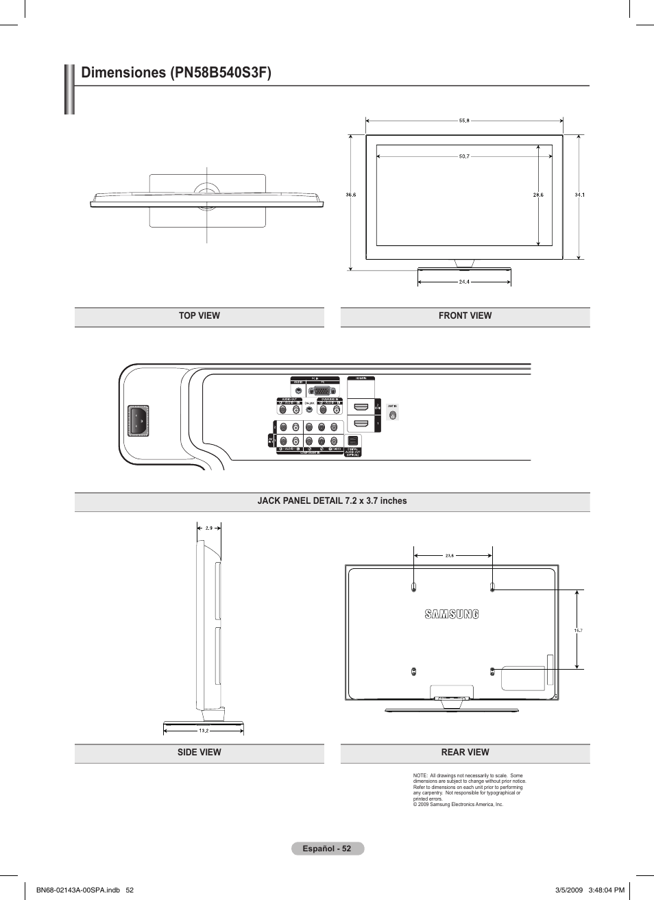 Dimensiones (pn5b540sf) | Samsung PN50B540S3FXZA User Manual | Page 103 / 103