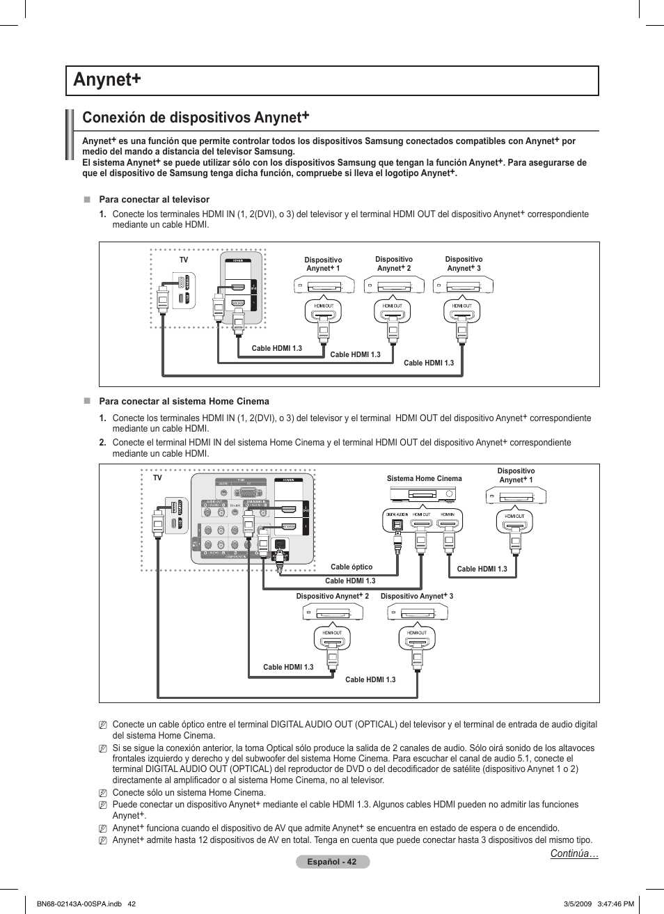 Anynet, Conexión de dispositivos anynet | Samsung PN50B540S3FXZA User Manual | Page 93 / 103
