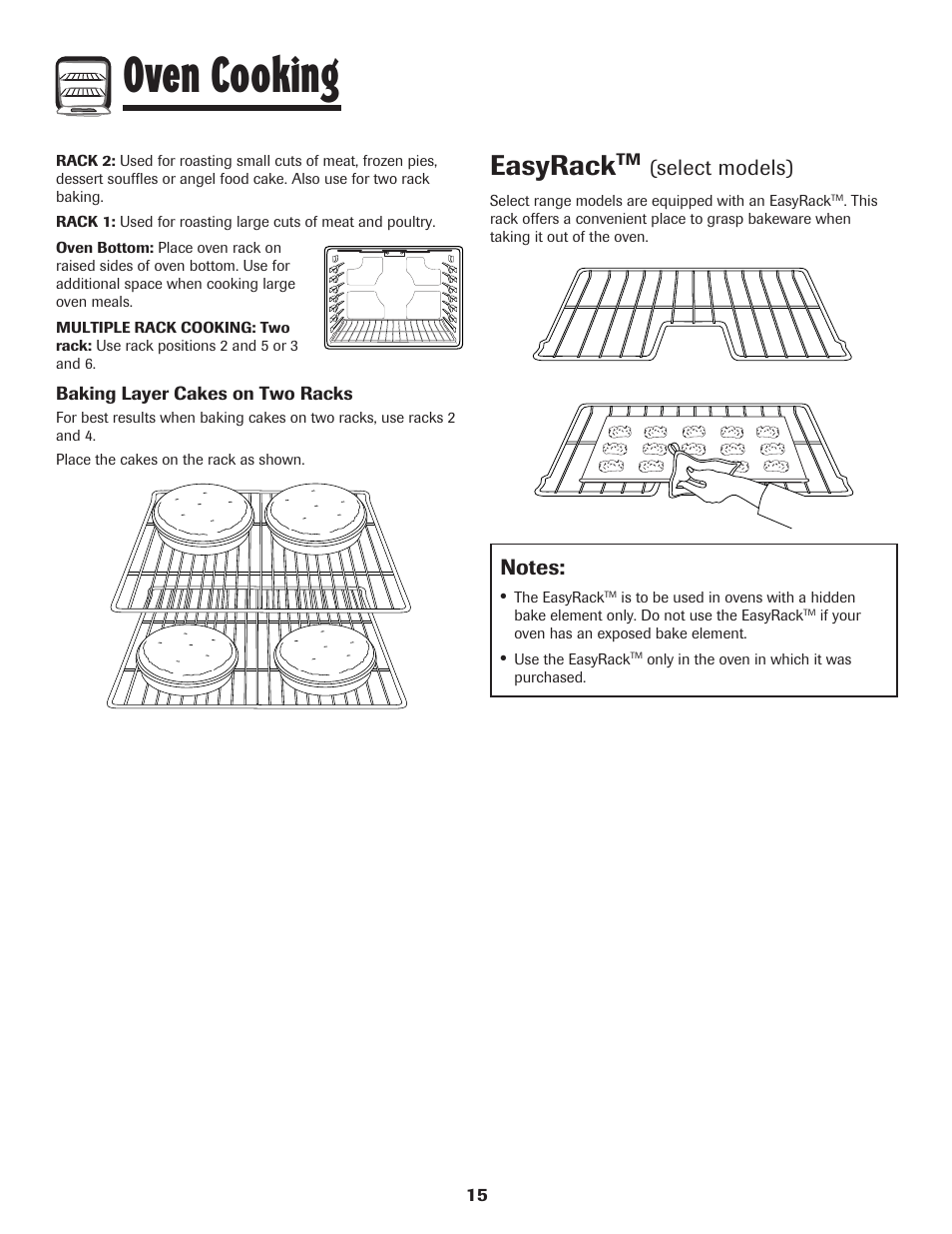 Oven cooking, Easyrack, Select models) | Amana 8113P598-60 User Manual | Page 16 / 76