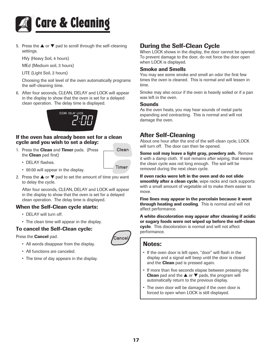 Care & cleaning, During the self-clean cycle, After self-cleaning | Amana 8113P598-60 User Manual | Page 18 / 76