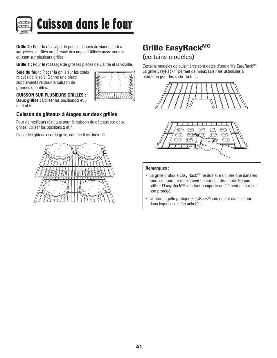 Cuisson dans le four, Grille easyrack, Certains modèles) | Amana 8113P598-60 User Manual | Page 42 / 76