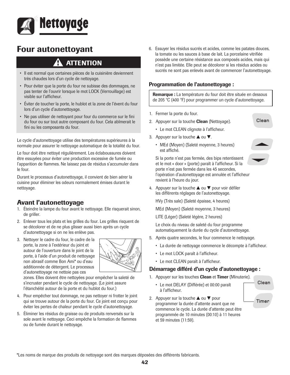 Nettoyage, Four autonettoyant, Attention | Avant l’autonettoyage | Amana 8113P598-60 User Manual | Page 43 / 76