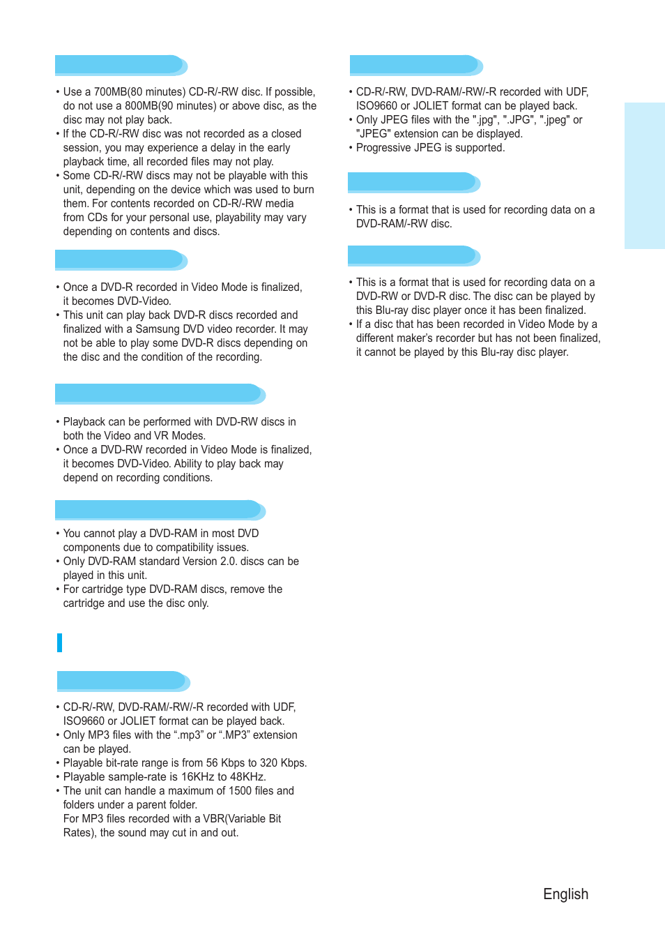 Disc format, Getting started, English - 9 | Samsung BD-P1200-XAA User Manual | Page 10 / 56