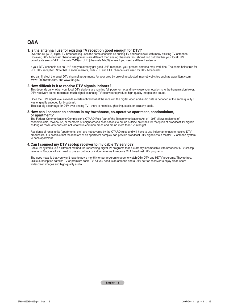 Samsung HLT5055WX-XAA User Manual | Page 3 / 68
