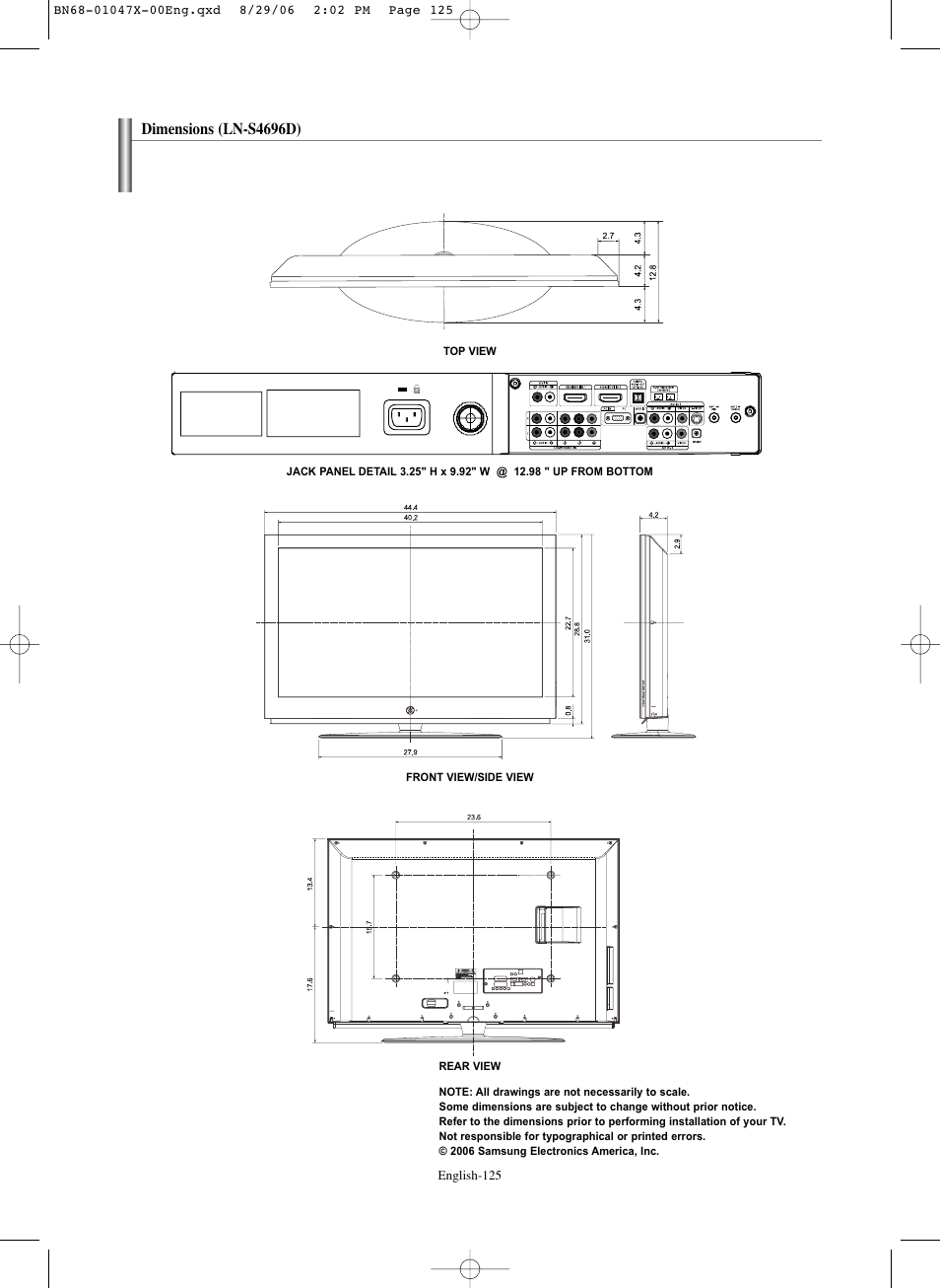 Dimensions (ln-s4696d) | Samsung LNS5296DX-XAA User Manual | Page 127 / 380