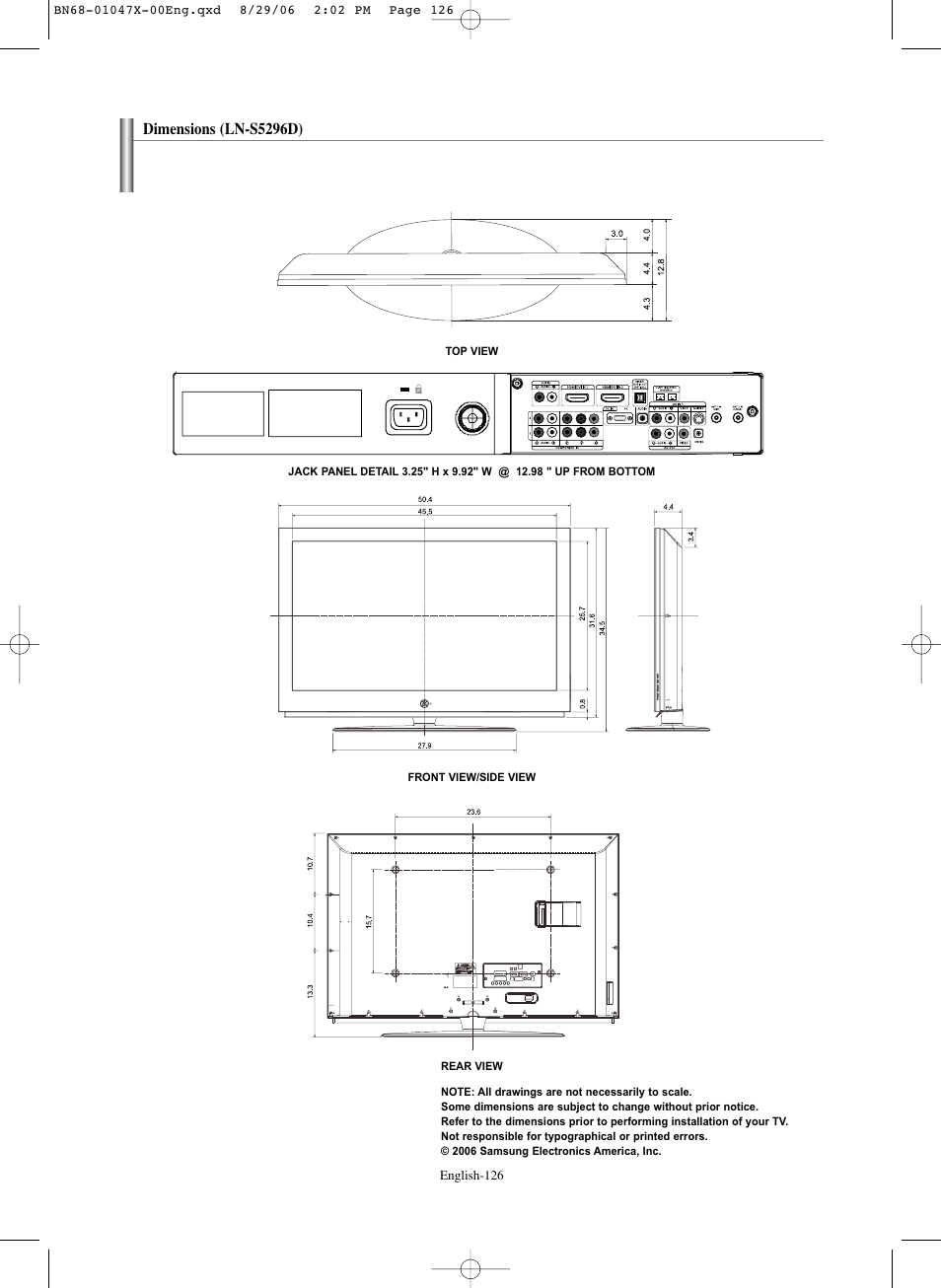 Dimensions (ln-s5296d) | Samsung LNS5296DX-XAA User Manual | Page 128 / 380