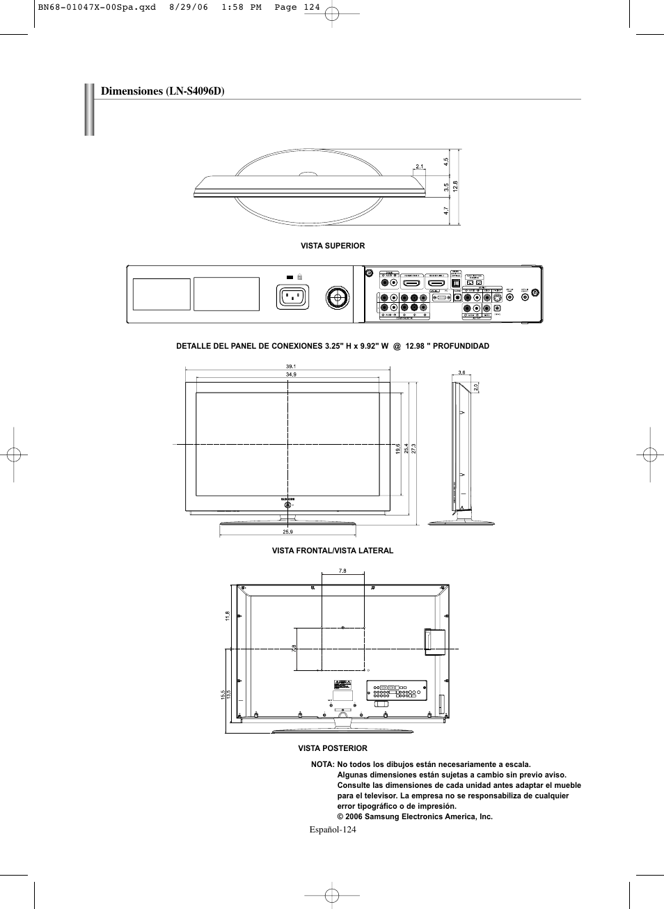Dimensiones (ln-s4096d) | Samsung LNS5296DX-XAA User Manual | Page 378 / 380