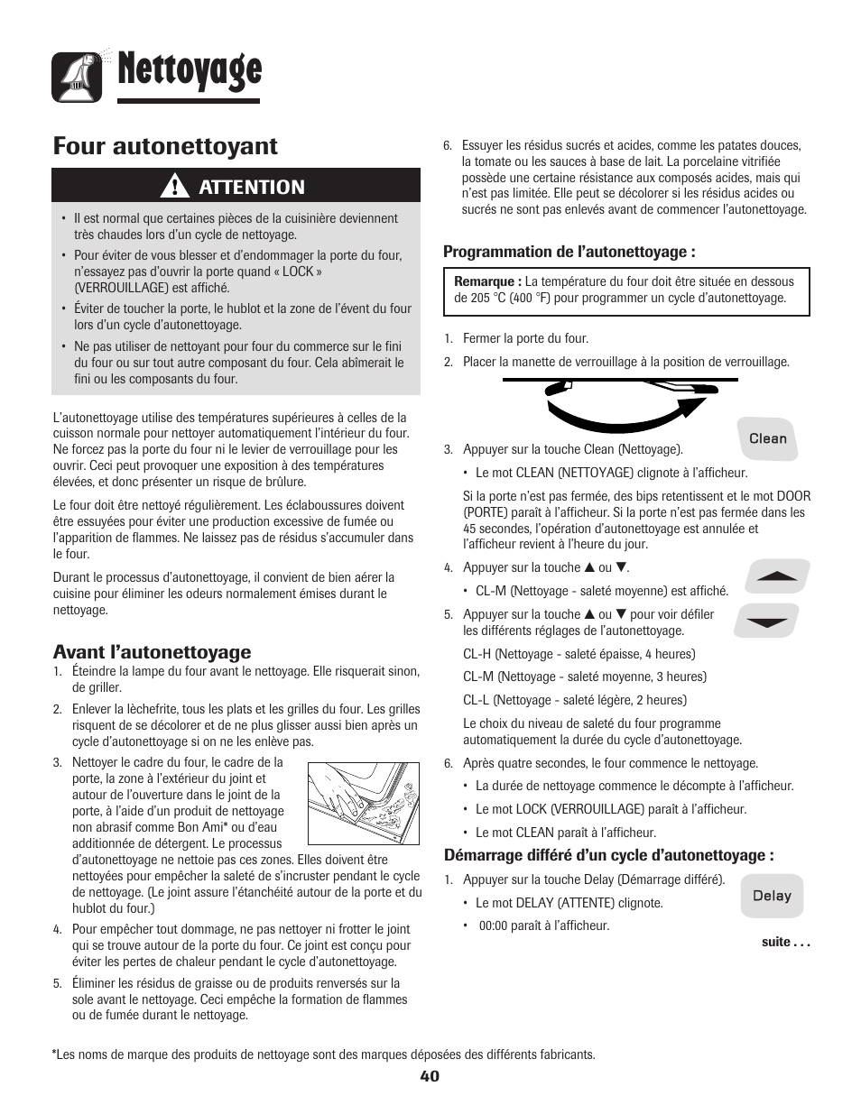 Nettoyage, Four autonettoyant, Attention | Avant l’autonettoyage | Amana 8113P596-60 User Manual | Page 41 / 76