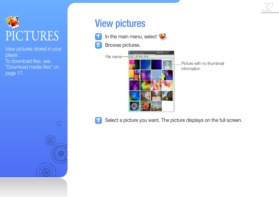 Pictures, View pictures, View | Samsung YP-R0JCS-XAA User Manual | Page 34 / 65