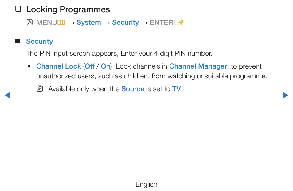 Locking programmes | Samsung PN51D490A1DXZA User Manual | Page 120 / 223