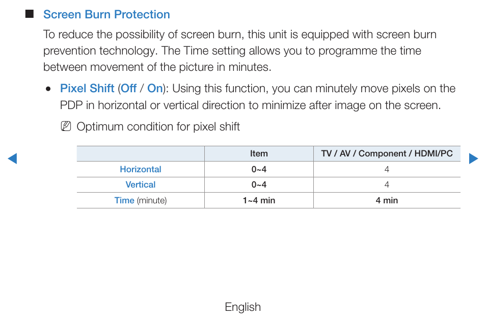 Optimum condition for pixel shift | Samsung PN51D490A1DXZA User Manual | Page 131 / 223