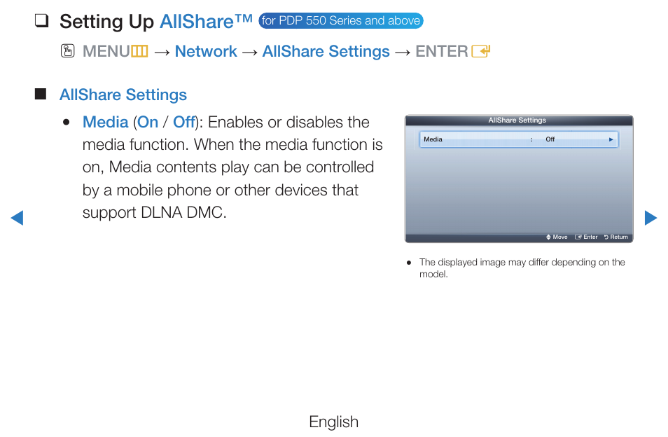Setting up allshare, English | Samsung PN51D490A1DXZA User Manual | Page 161 / 223