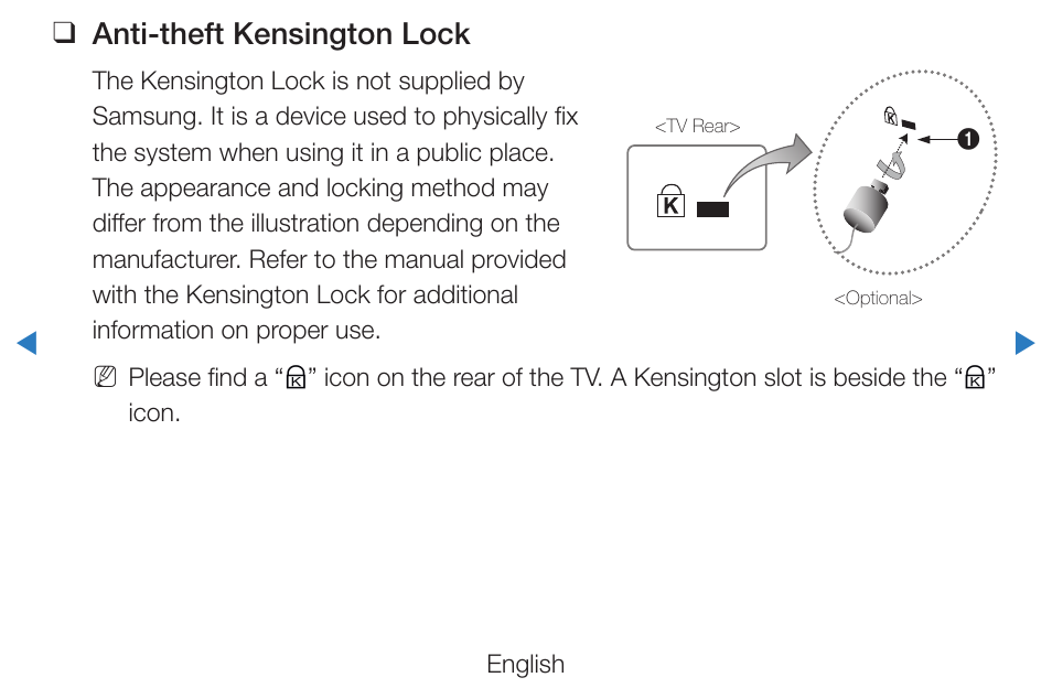 Anti-theft kensington lock | Samsung PN51D490A1DXZA User Manual | Page 220 / 223