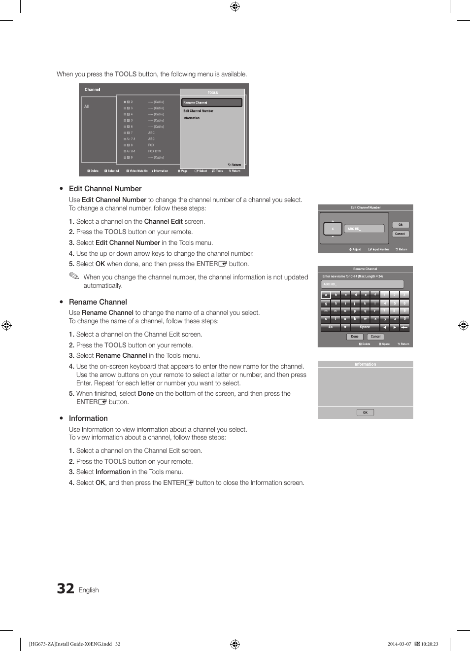 Y edit channel number, Y rename channel, Y information | Samsung HG28NC673AFXZA User Manual | Page 32 / 39