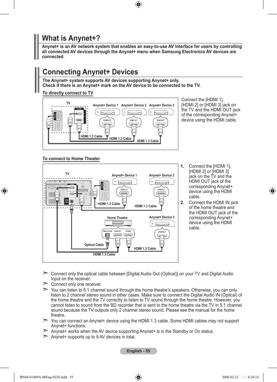 About anynet, What is anynet, Connecting anynet+ devices | Samsung LE40A556P1F User Manual | Page 57 / 564