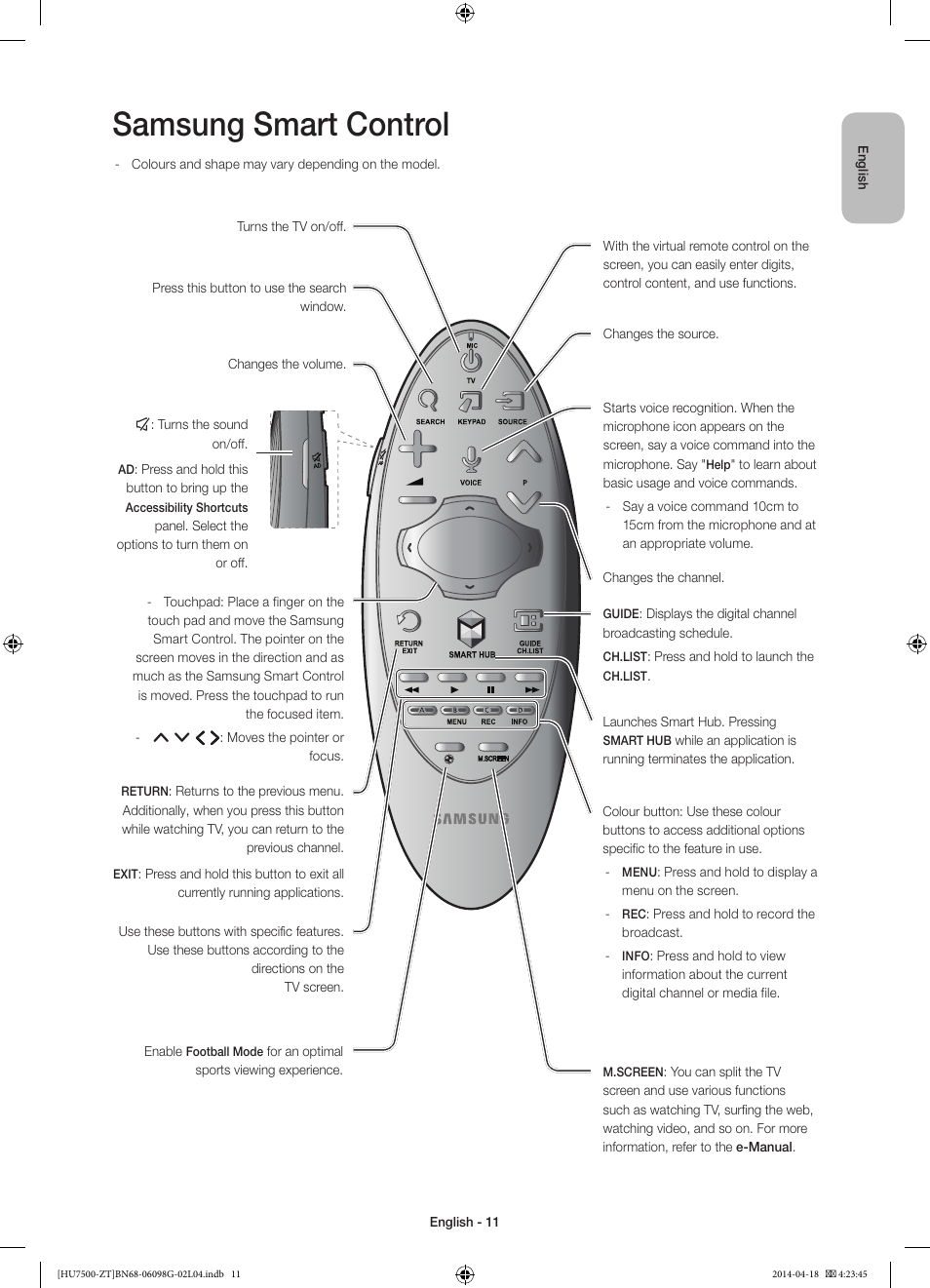 Samsung smart control | Samsung UE55HU7500Z User Manual | Page 11 / 73