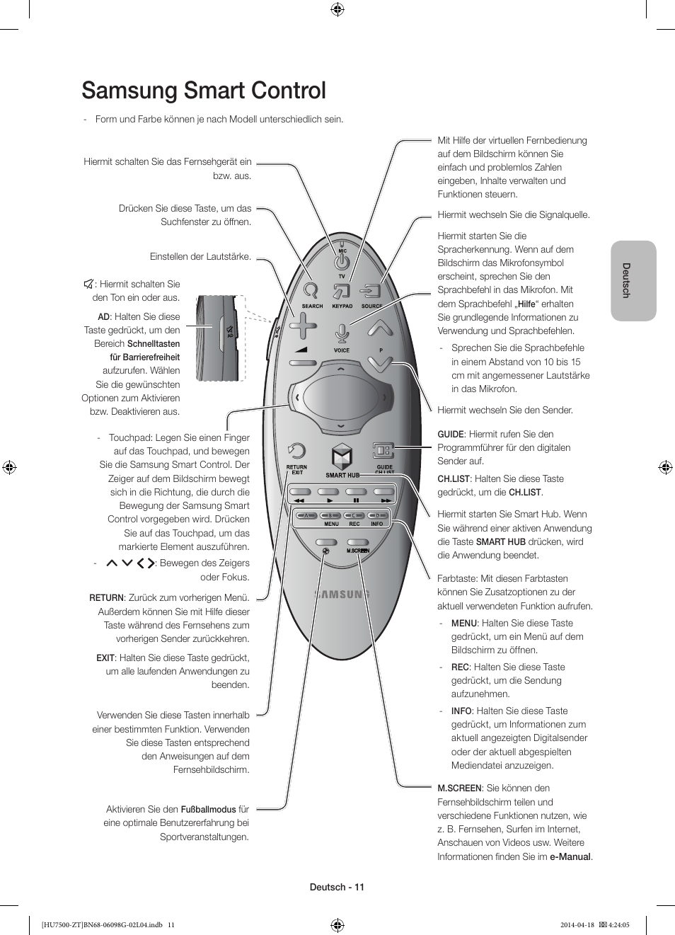 Samsung smart control | Samsung UE55HU7500Z User Manual | Page 59 / 73