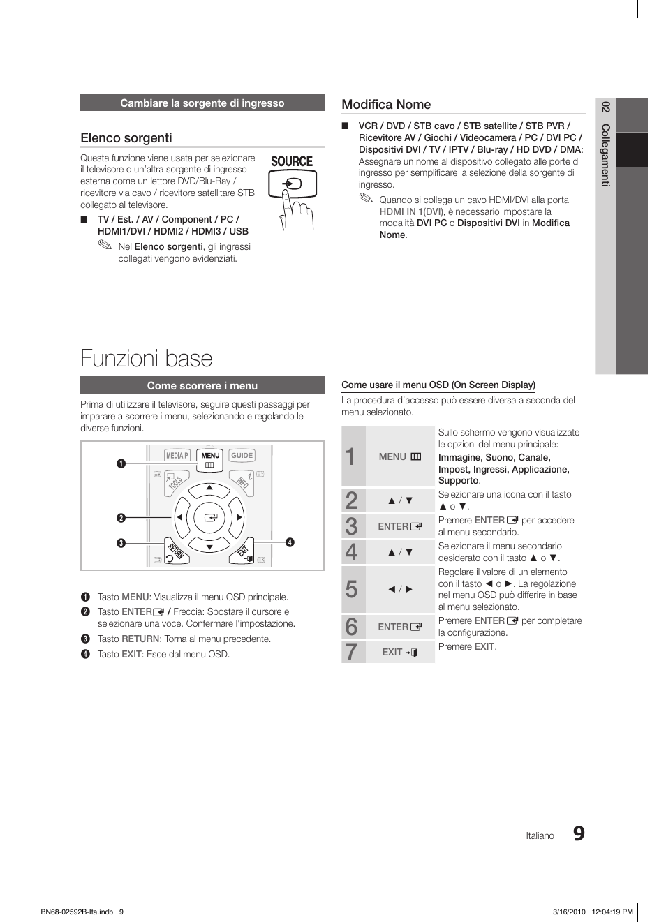 Funzioni base, Elenco sorgenti, Modifica nome | Samsung LE26C450E1W User Manual | Page 126 / 158