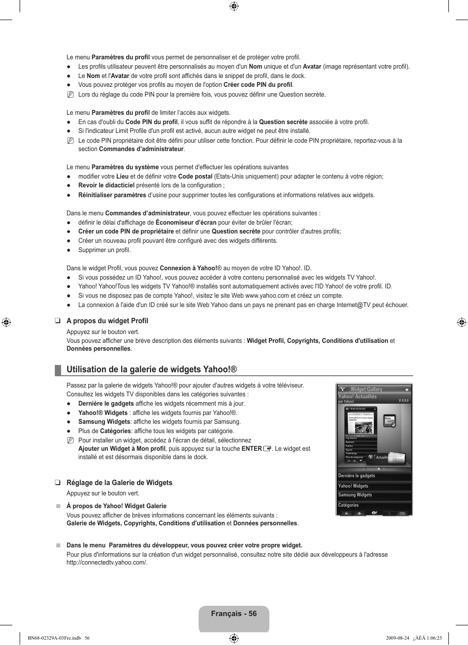 Utilisation de la galerie de widgets yahoo | Samsung UE40B7020WW User Manual | Page 146 / 704