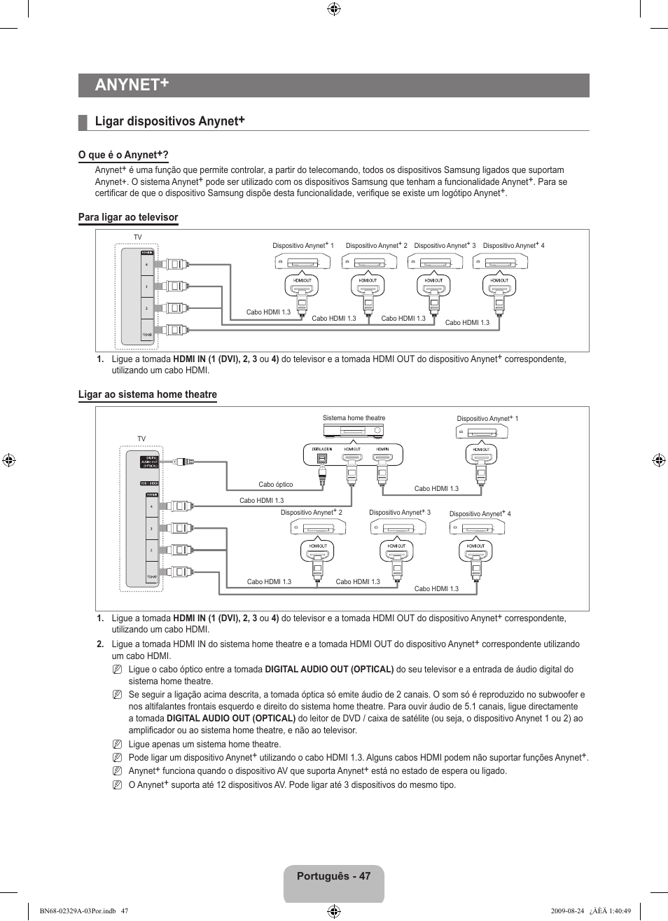 Anynet, Ligar dispositivos anynet | Samsung UE40B7020WW User Manual | Page 517 / 704