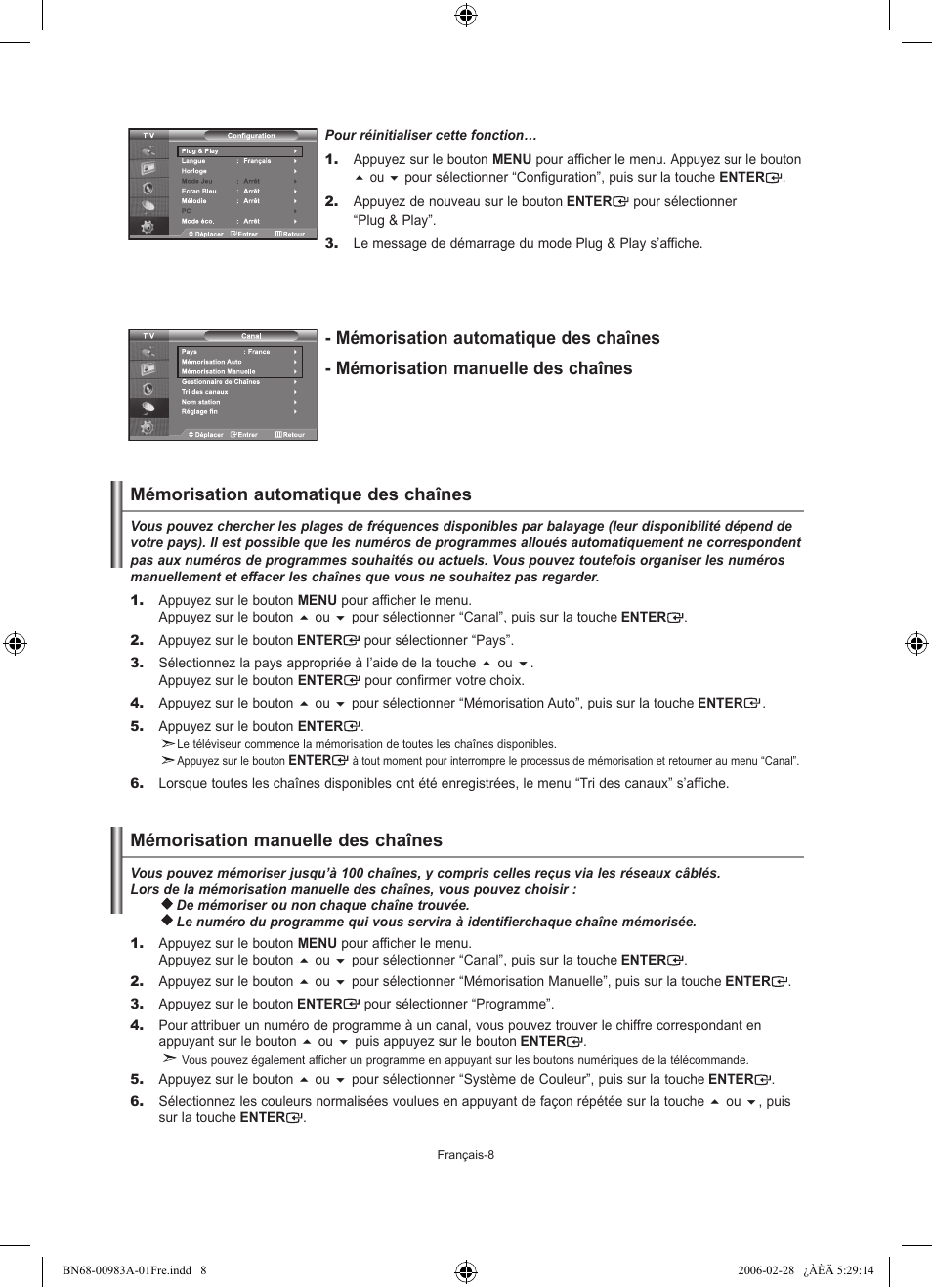 Mémorisation automatique des chaînes | Samsung LE26R71B User Manual | Page 36 / 187