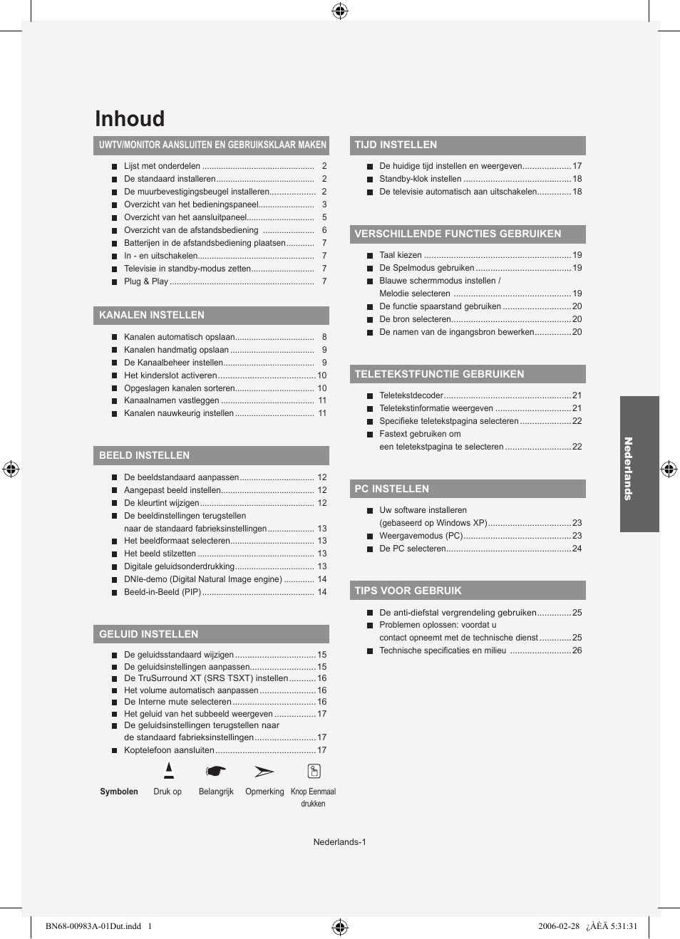 Inhoud | Samsung LE26R71B User Manual | Page 81 / 187