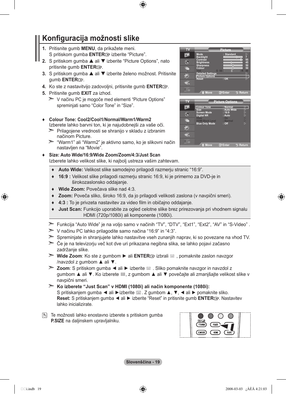 Konfiguracija možnosti slike | Samsung LE26A457C1D User Manual | Page 441 / 482