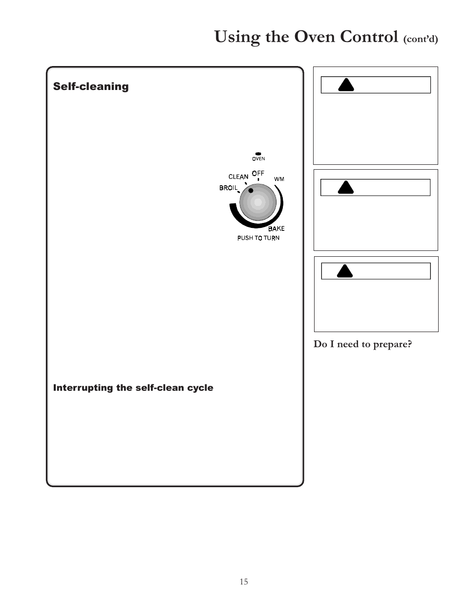 Using the oven control, Warning, Caution | Contd), Do i need to prepare, Self-cleaning | Amana BIGOVEN ACF4205A User Manual | Page 15 / 32