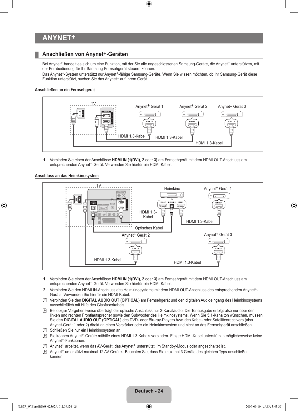 Anynet, Anschließen von anynet+-geräten | Samsung LE46B530P7W User Manual | Page 98 / 336