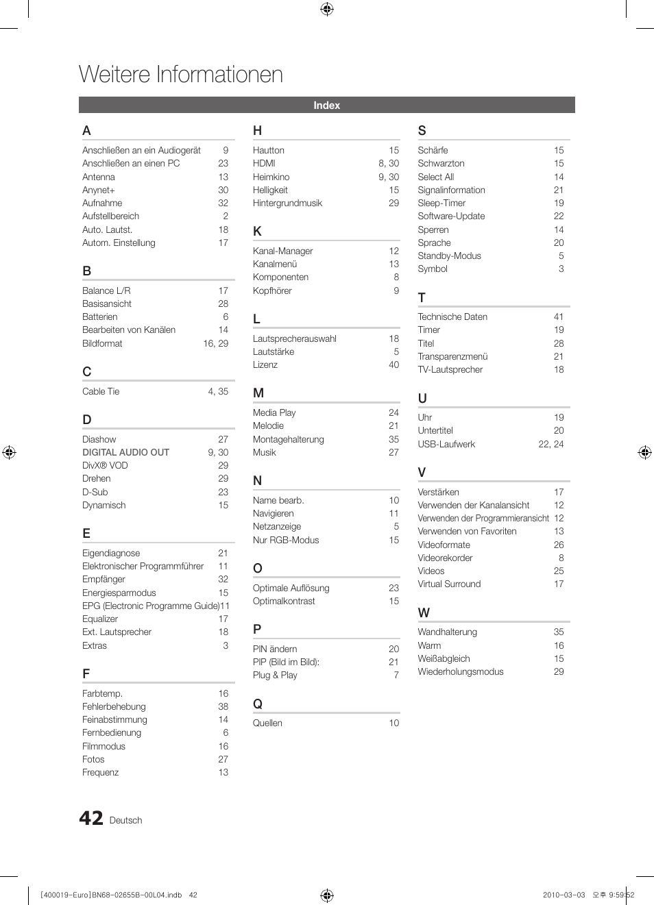 Weitere informationen | Samsung UE26C4000PW User Manual | Page 84 / 170