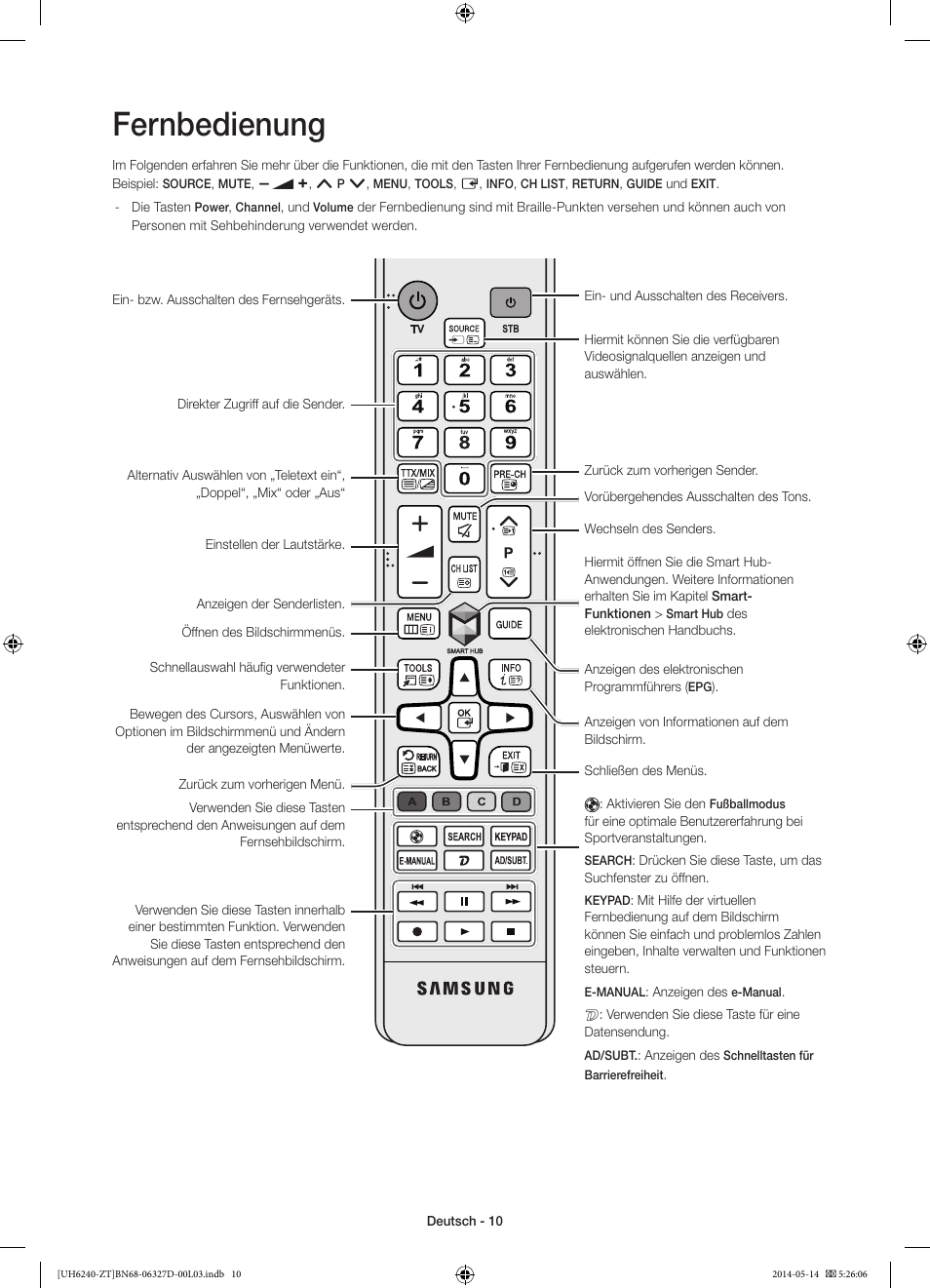 Fernbedienung | Samsung UE32H6200AY User Manual | Page 50 / 61