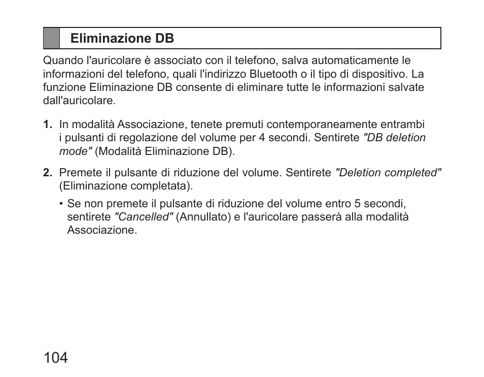 Eliminazione db | Samsung HM6450 User Manual | Page 106 / 195