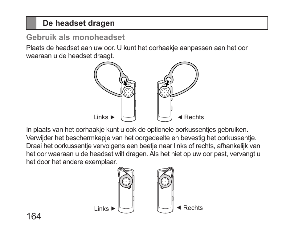 De headset dragen | Samsung HM6450 User Manual | Page 166 / 195