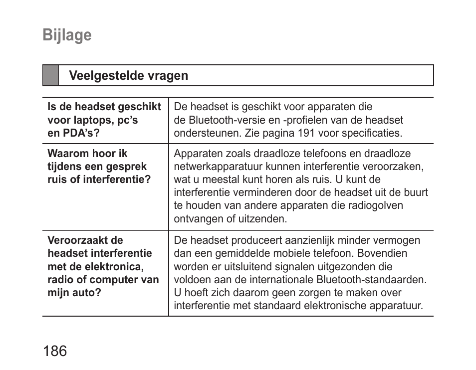 Bijlage, Veelgestelde vragen | Samsung HM6450 User Manual | Page 188 / 195