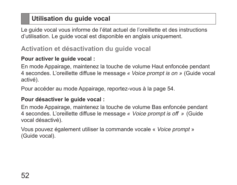 Utilisation du guide vocal | Samsung HM6450 User Manual | Page 54 / 195