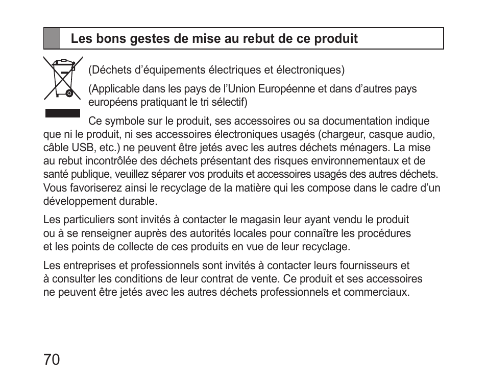 Les bons gestes de mise au rebut de ce produit | Samsung HM6450 User Manual | Page 72 / 195