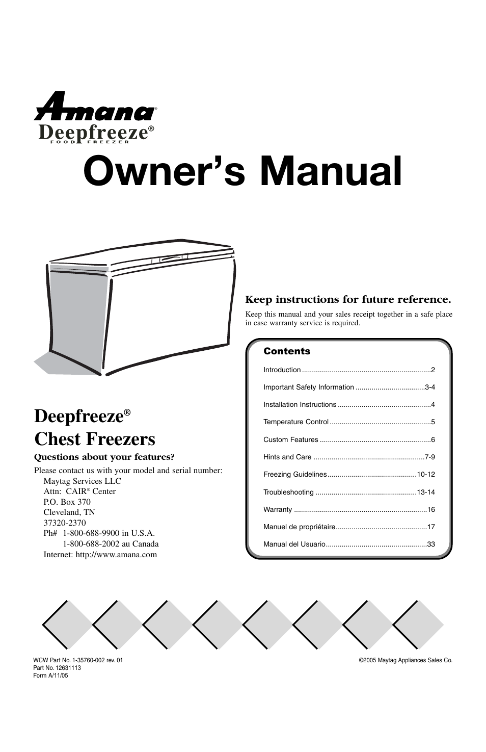 Amana Deepfreeze Chest Freezer User Manual | 48 pages