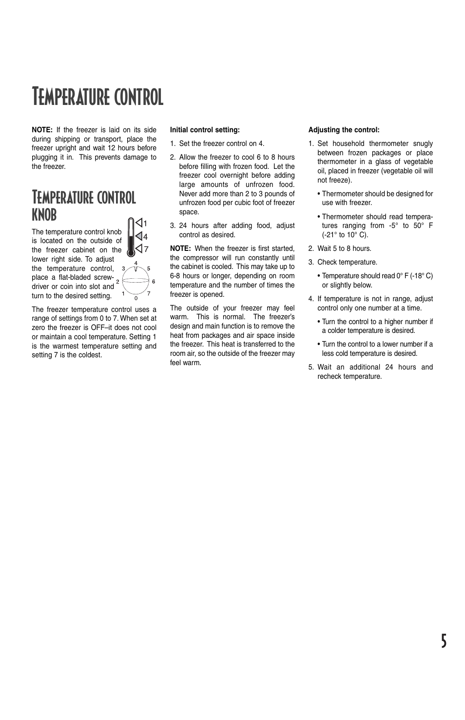 Temperature control, Temperature control knob | Amana Deepfreeze Chest Freezer User Manual | Page 5 / 48