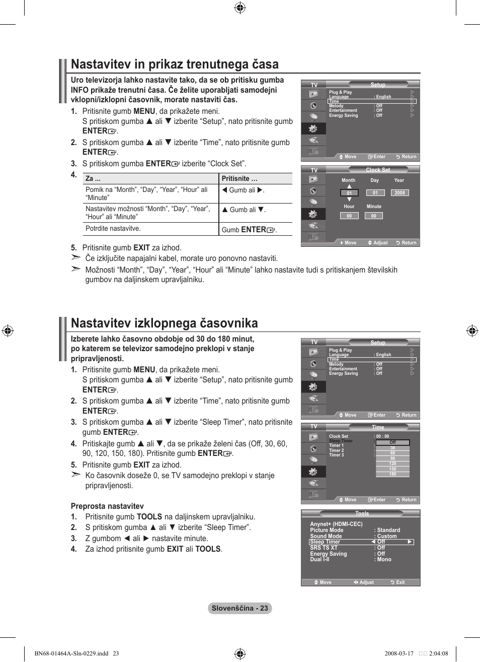 Nastavitev in prikaz trenutnega časa, Nastavitev izklopnega časovnika, Enter | Samsung LE32A436T1D User Manual | Page 433 / 468