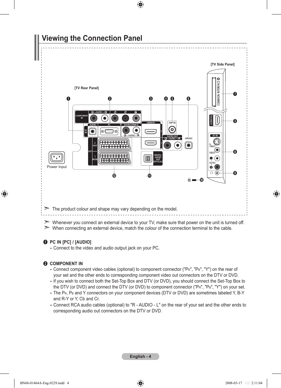 Viewing the connection panel | Samsung LE32A436T1D User Manual | Page 6 / 468