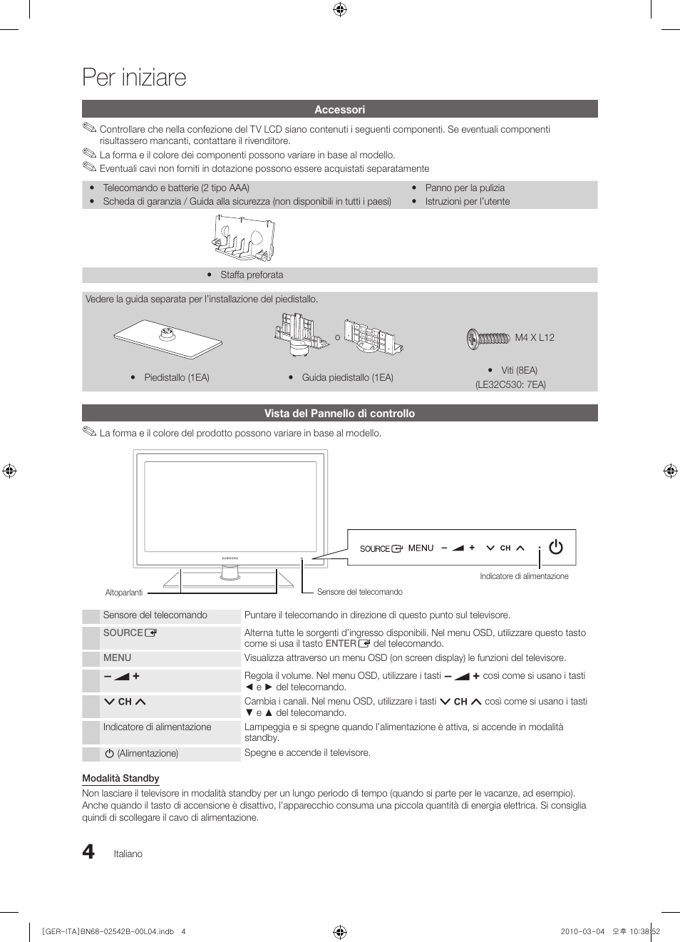 Per iniziare | Samsung LE46C550J1W User Manual | Page 118 / 155