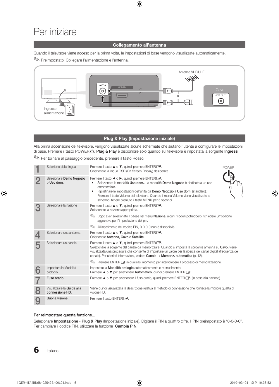 Per iniziare | Samsung LE46C550J1W User Manual | Page 120 / 155