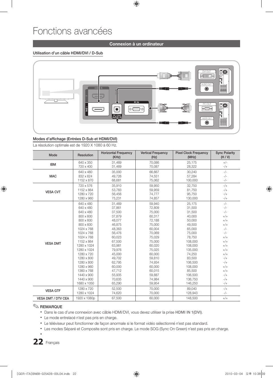 Fonctions avancées | Samsung LE46C550J1W User Manual | Page 98 / 155