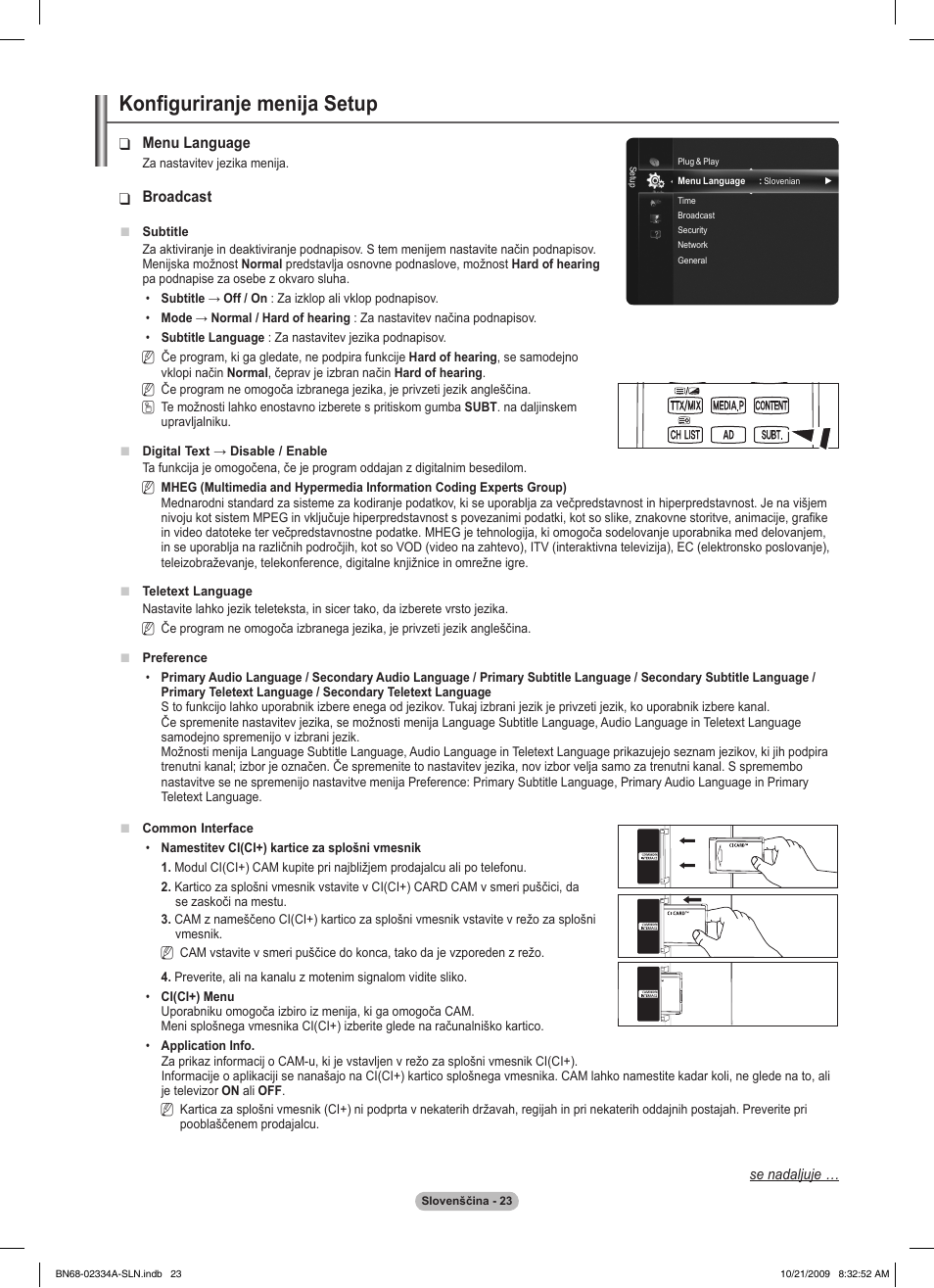 Konfiguriranje menija setup | Samsung PS58B850Y1P User Manual | Page 532 / 655
